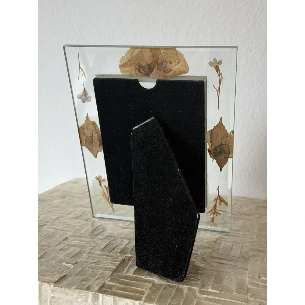 Glass Dried Pressed Flower Floral Photo Frame Clear/Silver Freestanding